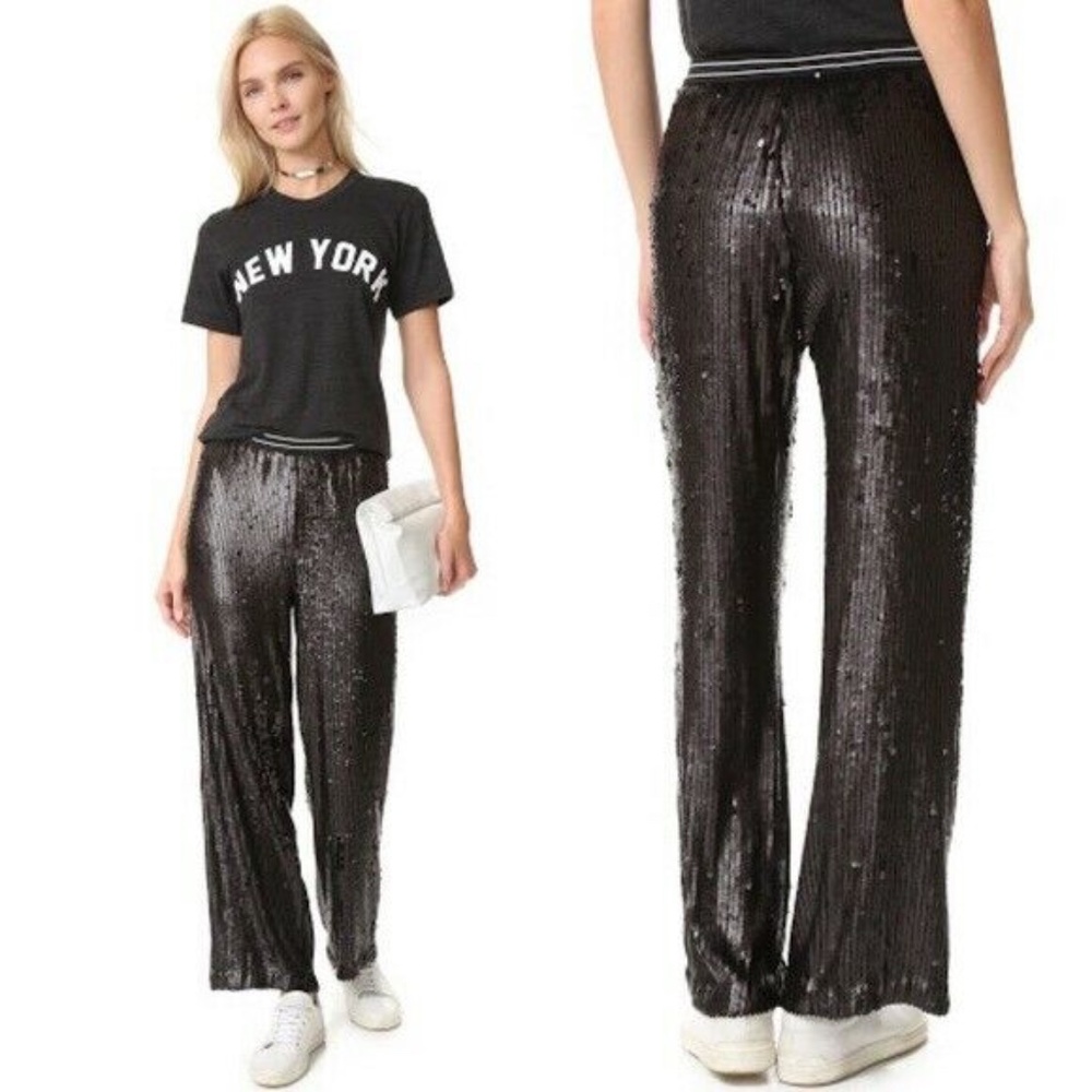 Free People Just A Dreamer Black Crop Sequin Pants